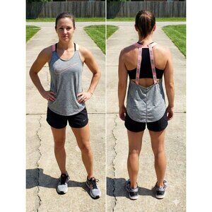 Nike Dry-FIT Gray Pink Swoosh Strappy Training Tank Top Women’s S 938899-021